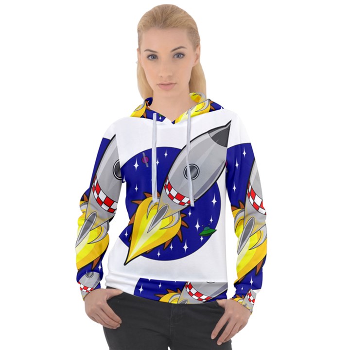 Rocket Ship Launch Vehicle Moon Women s Overhead Hoodie