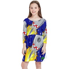 Rocket Ship Launch Vehicle Moon Kids  Quarter Sleeve Skater Dress by Salman4z