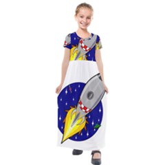 Rocket Ship Launch Vehicle Moon Kids  Short Sleeve Maxi Dress by Salman4z