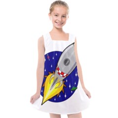 Rocket Ship Launch Vehicle Moon Kids  Cross Back Dress by Salman4z