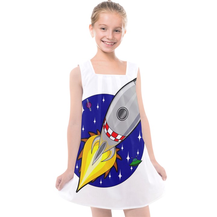 Rocket Ship Launch Vehicle Moon Kids  Cross Back Dress