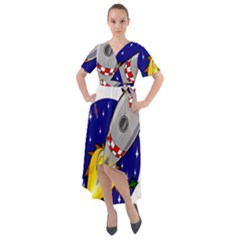 Rocket Ship Launch Vehicle Moon Front Wrap High Low Dress by Salman4z