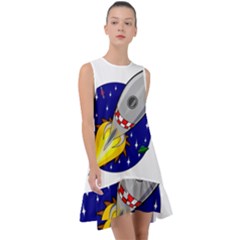 Rocket Ship Launch Vehicle Moon Frill Swing Dress by Salman4z