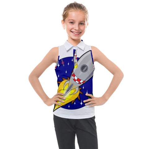 Rocket Ship Launch Vehicle Moon Kids  Sleeveless Polo Tee by Salman4z