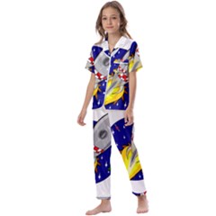 Rocket Ship Launch Vehicle Moon Kids  Satin Short Sleeve Pajamas Set by Salman4z