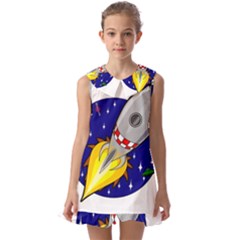 Rocket Ship Launch Vehicle Moon Kids  Pilgrim Collar Ruffle Hem Dress by Salman4z