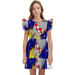 Rocket Ship Launch Vehicle Moon Kids  Winged Sleeve Dress by Salman4z