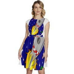 Rocket Ship Launch Vehicle Moon Cap Sleeve High Waist Dress by Salman4z