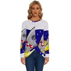 Rocket Ship Launch Vehicle Moon Long Sleeve Crew Neck Pullover Top by Salman4z