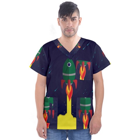 Rocket Halftone Astrology Astronaut Men s V-neck Scrub Top by Salman4z