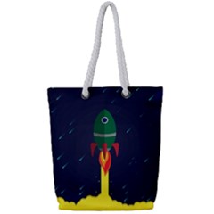 Rocket Halftone Astrology Astronaut Full Print Rope Handle Tote (Small)