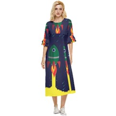 Rocket Halftone Astrology Astronaut Double Cuff Midi Dress by Salman4z