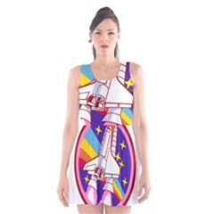 Badge Patch Pink Rainbow Rocket Scoop Neck Skater Dress by Salman4z