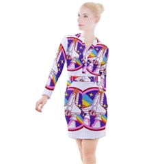 Badge Patch Pink Rainbow Rocket Button Long Sleeve Dress by Salman4z