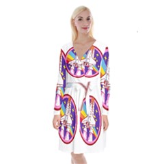 Badge Patch Pink Rainbow Rocket Long Sleeve Velvet Front Wrap Dress by Salman4z