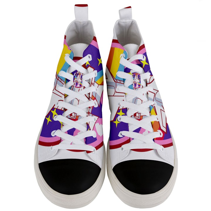 Badge Patch Pink Rainbow Rocket Men s Mid-Top Canvas Sneakers