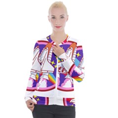 Badge Patch Pink Rainbow Rocket Casual Zip Up Jacket by Salman4z