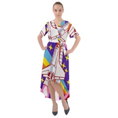 Badge Patch Pink Rainbow Rocket Front Wrap High Low Dress by Salman4z