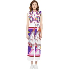 Badge Patch Pink Rainbow Rocket Women s Frill Top Chiffon Jumpsuit by Salman4z