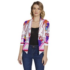 Badge Patch Pink Rainbow Rocket Women s Draped Front 3/4 Sleeve Shawl Collar Jacket by Salman4z