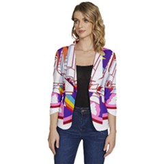 Badge Patch Pink Rainbow Rocket Women s One-button 3/4 Sleeve Short Jacket by Salman4z