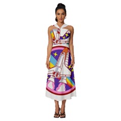 Badge Patch Pink Rainbow Rocket Sleeveless Cross Front Cocktail Midi Chiffon Dress by Salman4z