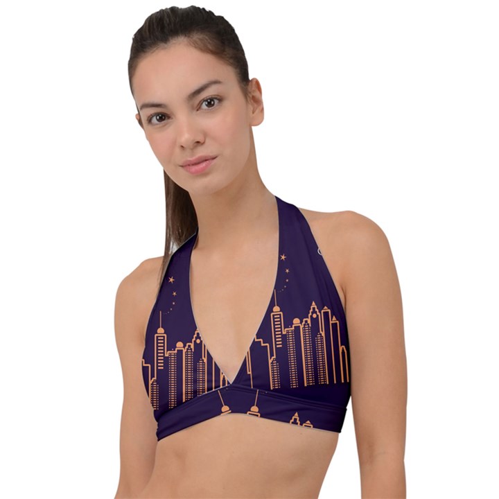 Skyscraper Town Urban Towers Halter Plunge Bikini Top