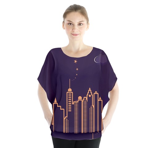 Skyscraper Town Urban Towers Batwing Chiffon Blouse by Salman4z