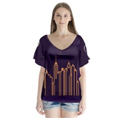 Skyscraper Town Urban Towers V-neck Flutter Sleeve Top by Salman4z