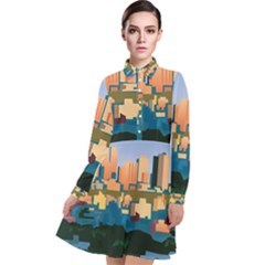 City Buildings Urban Dawn Long Sleeve Chiffon Shirt Dress by Salman4z