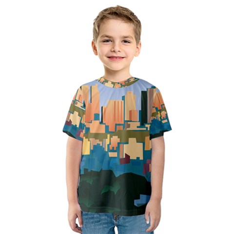 City Buildings Urban Dawn Kids  Sport Mesh Tee by Salman4z