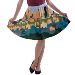 City Buildings Urban Dawn A-line Skater Skirt by Salman4z