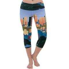 City Buildings Urban Dawn Capri Yoga Leggings by Salman4z