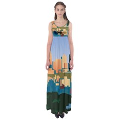 City Buildings Urban Dawn Empire Waist Maxi Dress by Salman4z