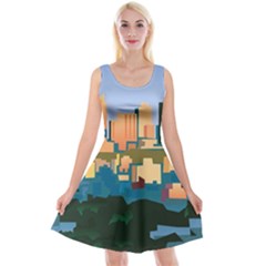 City Buildings Urban Dawn Reversible Velvet Sleeveless Dress by Salman4z