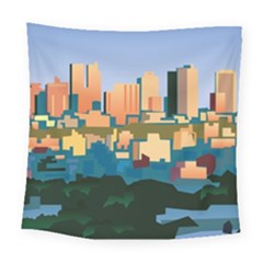 City Buildings Urban Dawn Square Tapestry (large) by Salman4z