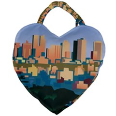 City Buildings Urban Dawn Giant Heart Shaped Tote by Salman4z