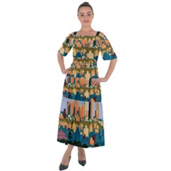 City Buildings Urban Dawn Shoulder Straps Boho Maxi Dress  by Salman4z