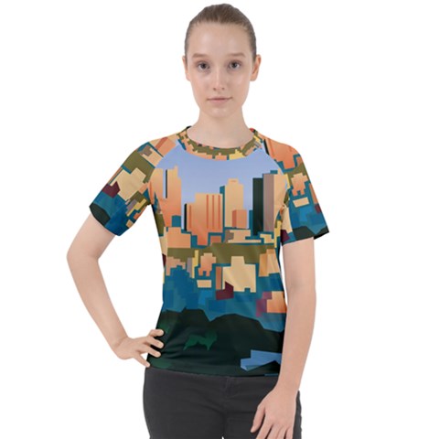 City Buildings Urban Dawn Women s Sport Raglan Tee by Salman4z