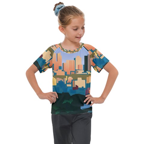 City Buildings Urban Dawn Kids  Mesh Piece Tee by Salman4z