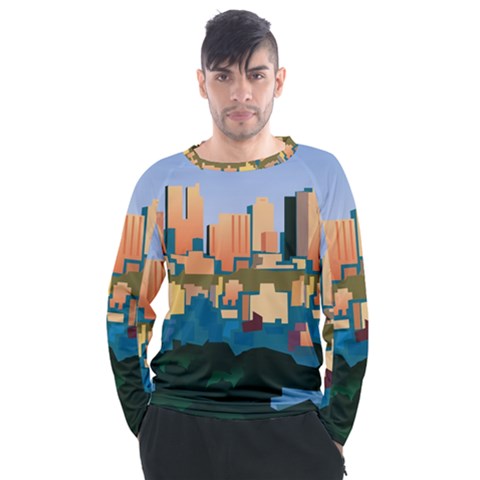 City Buildings Urban Dawn Men s Long Sleeve Raglan Tee by Salman4z