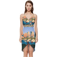 City Buildings Urban Dawn Wrap Frill Dress by Salman4z