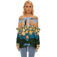 City Buildings Urban Dawn Off Shoulder Chiffon Pocket Shirt by Salman4z