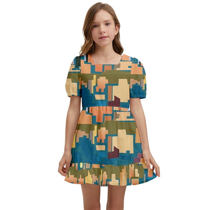 City Buildings Urban Dawn Kids  Short Sleeve Dolly Dress