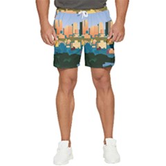 City Buildings Urban Dawn Men s Runner Shorts by Salman4z