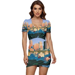 City Buildings Urban Dawn Low Cut Cap Sleeve Mini Dress by Salman4z