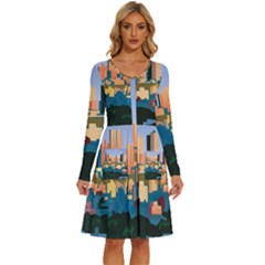 City Buildings Urban Dawn Long Sleeve Dress With Pocket by Salman4z