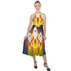 Rocket Take Off Missiles Cosmos Midi Tie-back Chiffon Dress