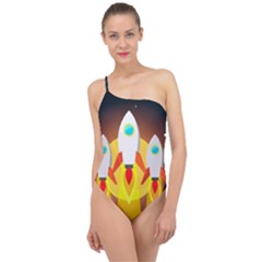 Rocket Take Off Missiles Cosmos Classic One Shoulder Swimsuit by Salman4z