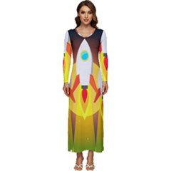 Rocket Take Off Missiles Cosmos Long Sleeve Longline Maxi Dress by Salman4z